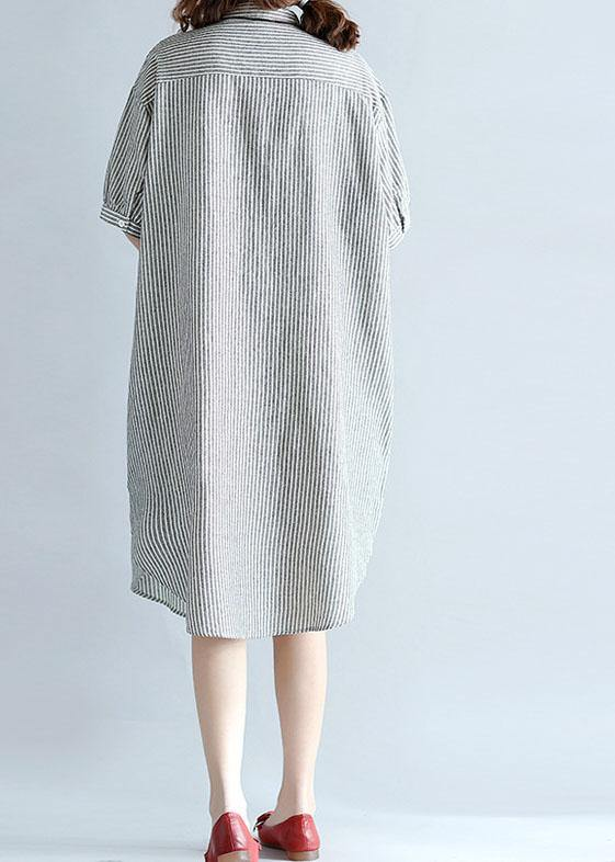 Chic Collar Button Down Short Sleeve Striped Dress
