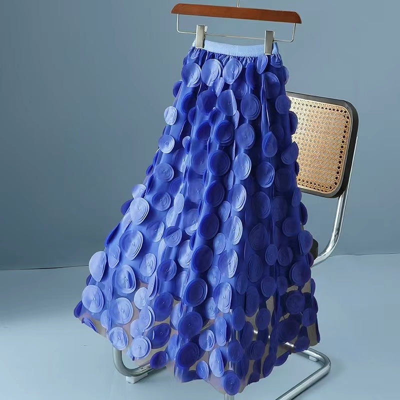 Elegant black polka dot patchwork tulle skirt