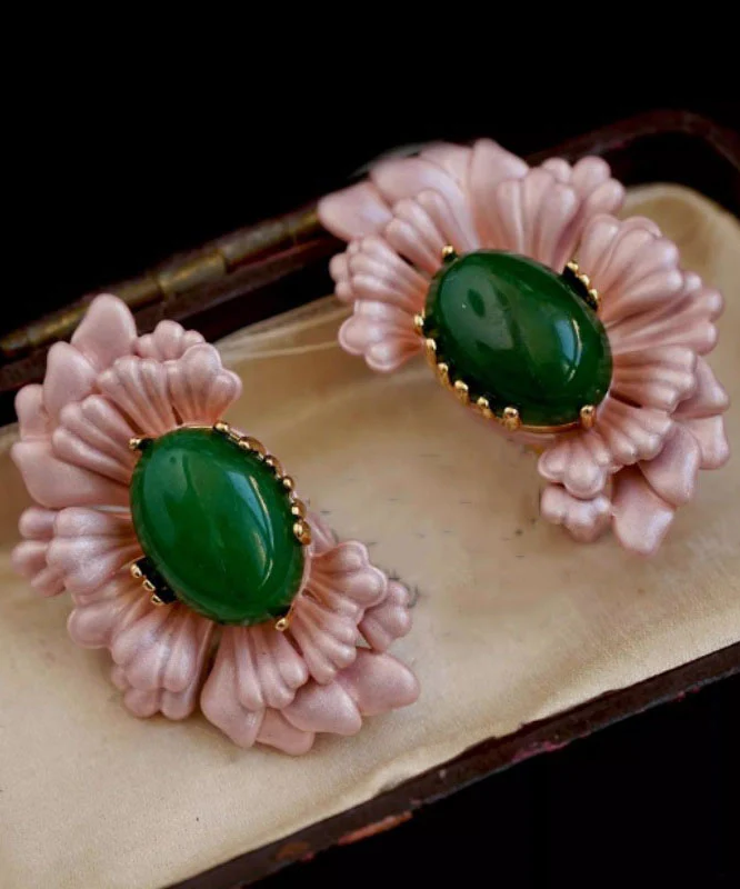 Women's Pink Sterling Silver Asymmetrical Agate Stud Earrings