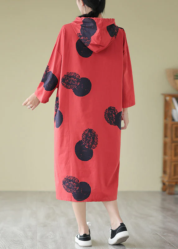 Women's Hooded Polka Dot Printed Cotton Dresses