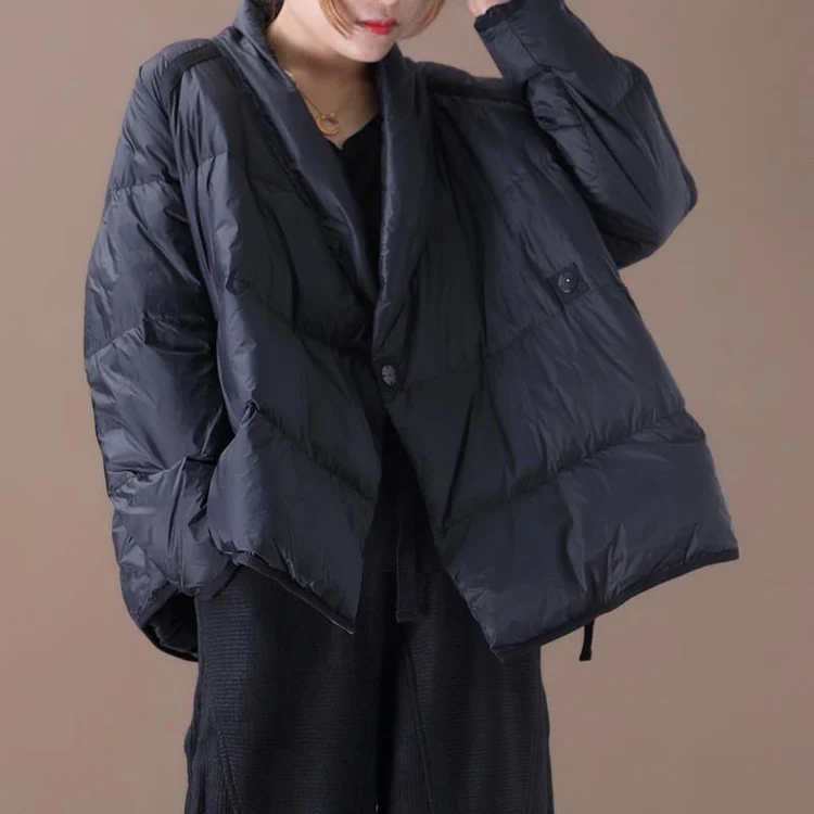 Elegant Asymmetric Black Standing Collar Thickened Duck Down Down Jacket