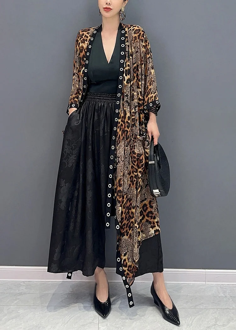 Leopard Print Cardigan Asymmetric Design Long Sleeve
