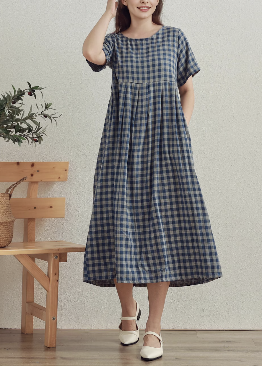 Plaid Plain Fine Fabric Dress Natural Cotton Dress Organic Gauze Soft Loungewear Customized Plus Size Dresses