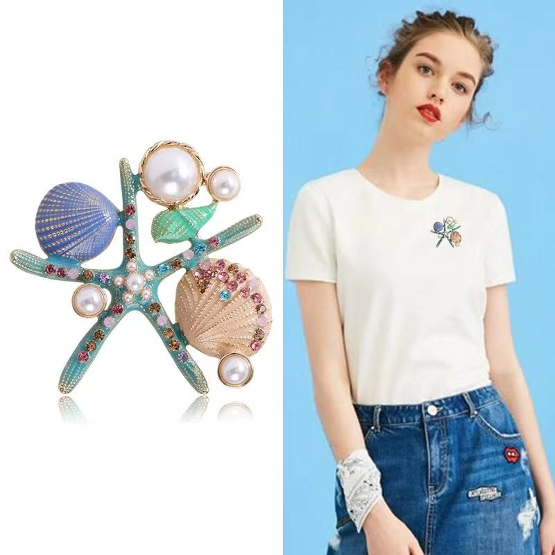 Chic Star Scallop Brooch Alloy Personalized Pins