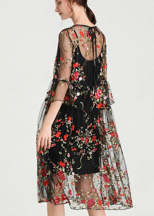 Women's Embroidered Lace Embroidered Half Sleeve Dress Set of 2