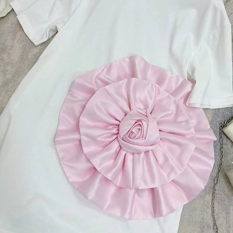 Chic 3D Big Flower T-shirt Short Sleeve Dress