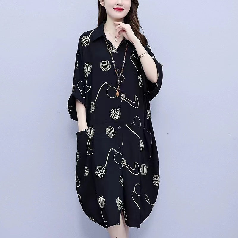 Women's Polka Dot Print Short Sleeve Shirt Dresses