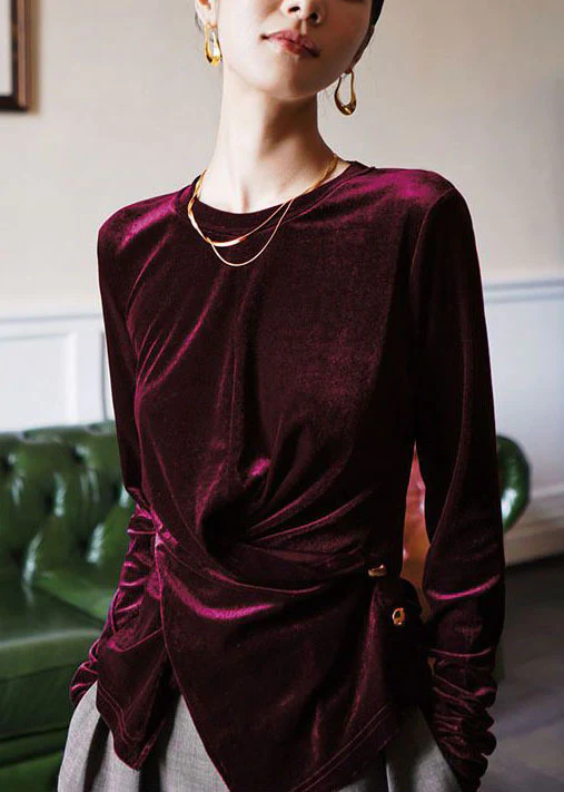 Casual Velvet Shirt Asymmetric Buttoned Long Sleeve