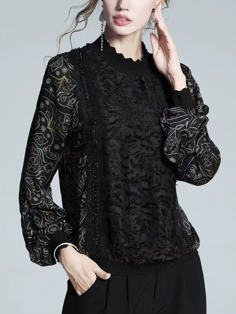 Women's Loose Patchwork Long Sleeve Top