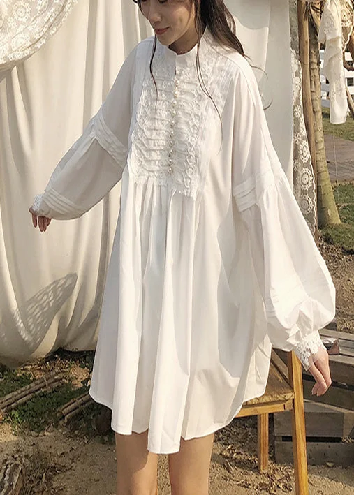 White Oversized Beaded Cotton Mini Dress