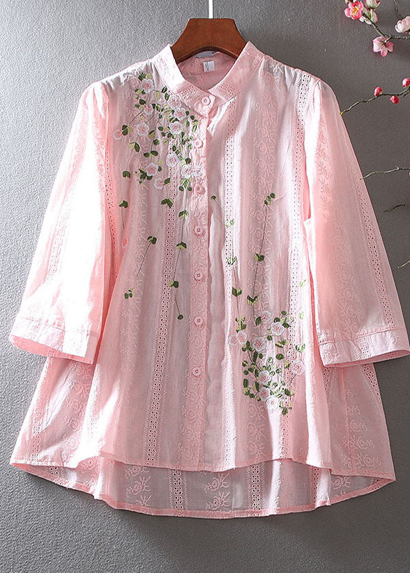 Women's Pink Embroidered Cotton Top