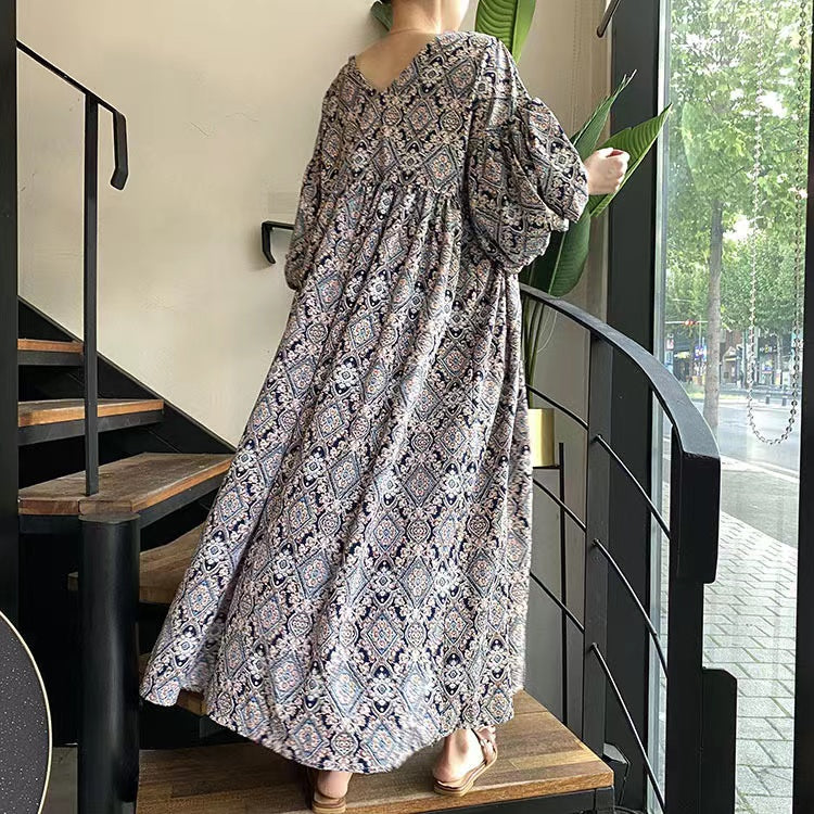 Elegant V-Neck Abstract Print Short Sleeve Hem Dress