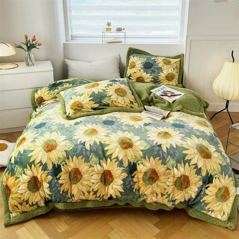Sunflower Floral Lambswool Mink Bedding Winter