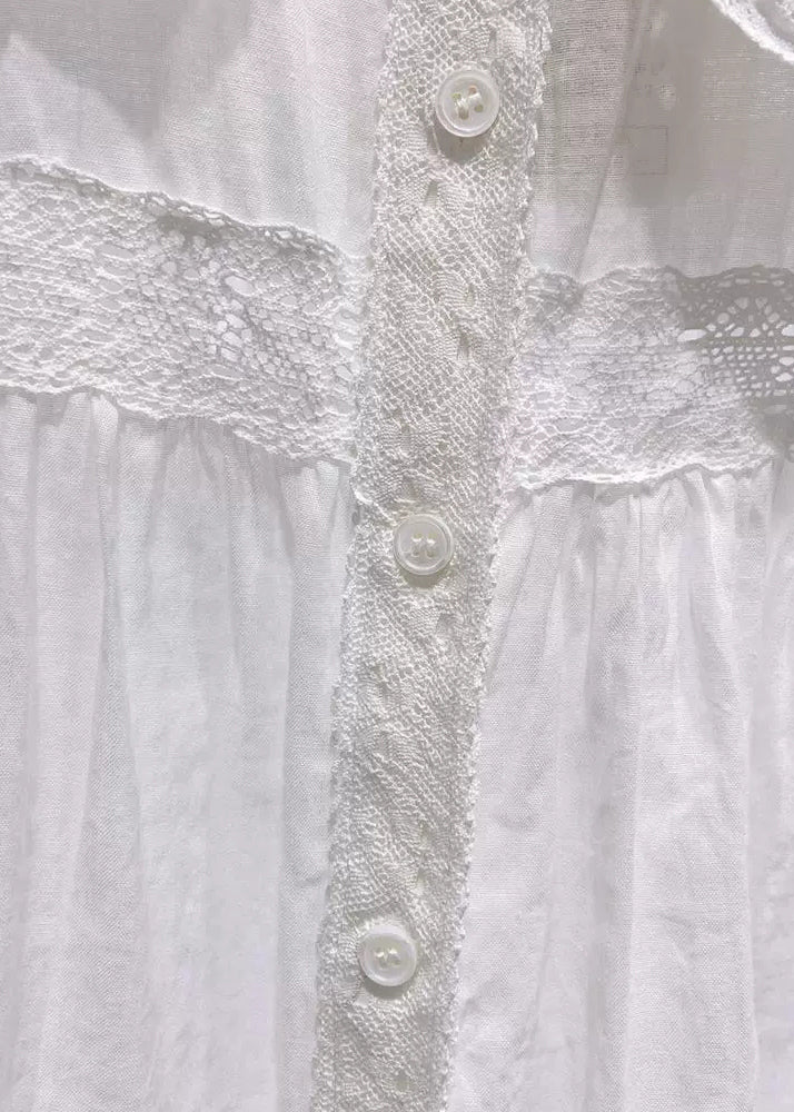 Oversized Peter Pan Collar Lace Cotton Short Sleeve Shirt