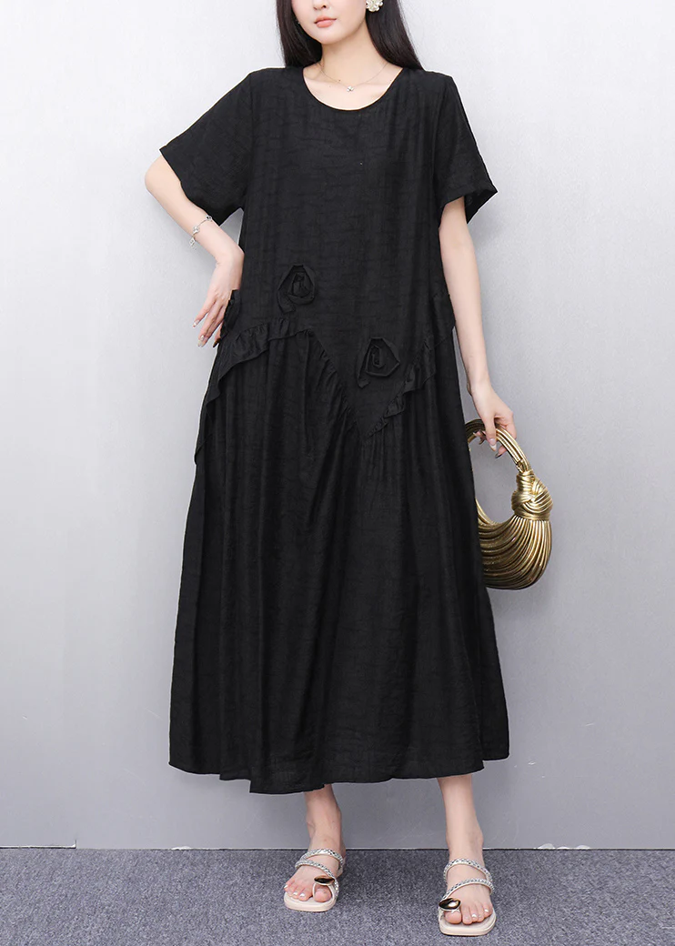 Party Round Neck Solid Color Long Short Sleeve Dress