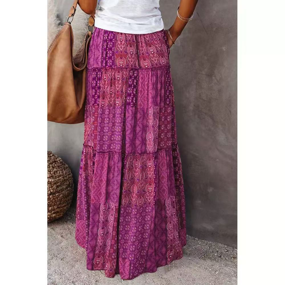 Women's Plus Size Orange Plaid Boho Skirt