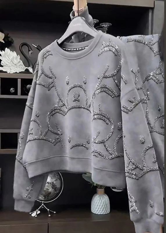Women's Large Size Round Neck Sequin Long Sleeve Sweatshirt