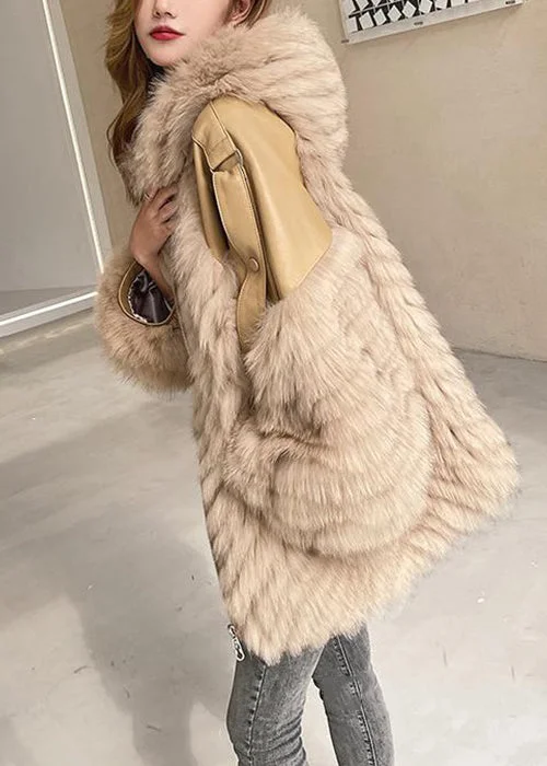 Hooded Pocket Patchwork Leather and Fur Coat