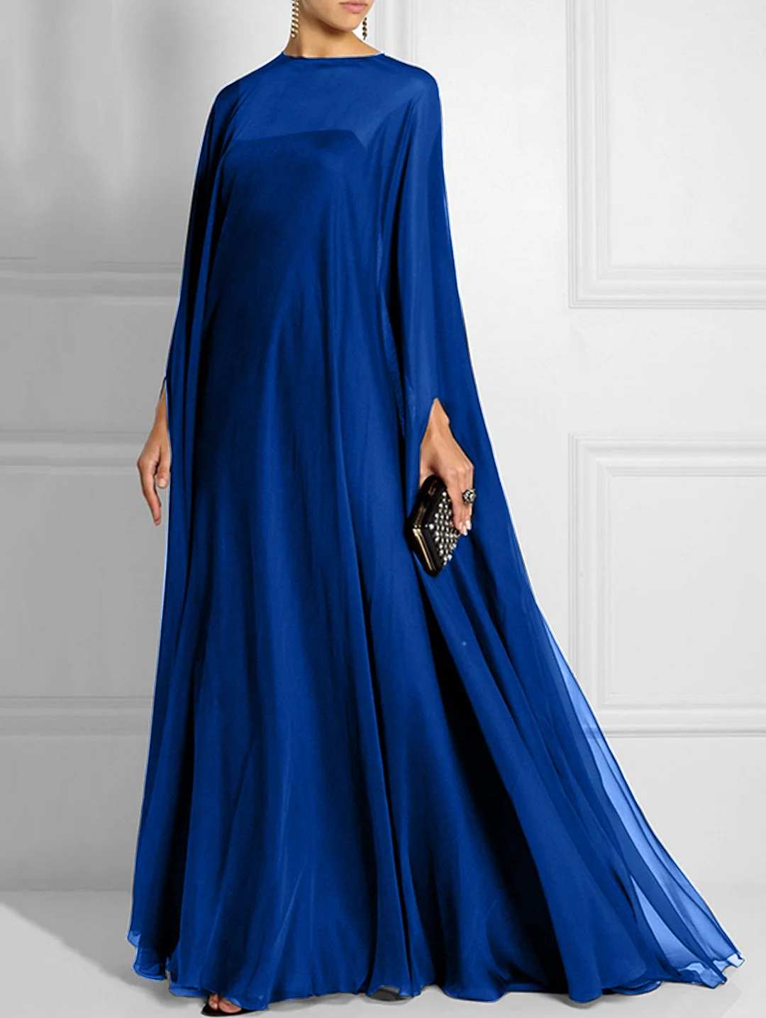 Women's Batwing Sleeve Floor Length Flutter Dress Spring