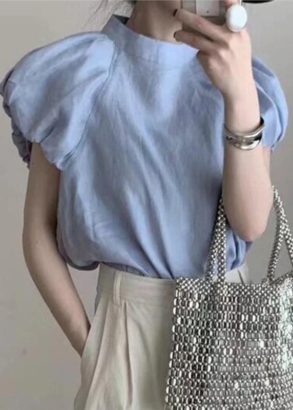 Women's Mabry Blue Bubble Sleeve Cotton T-Shirt Top