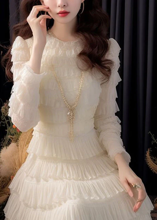 Women's Where White Solid Color High Waist Chiffon Ruffled Long Sleeve Dresses Dresses