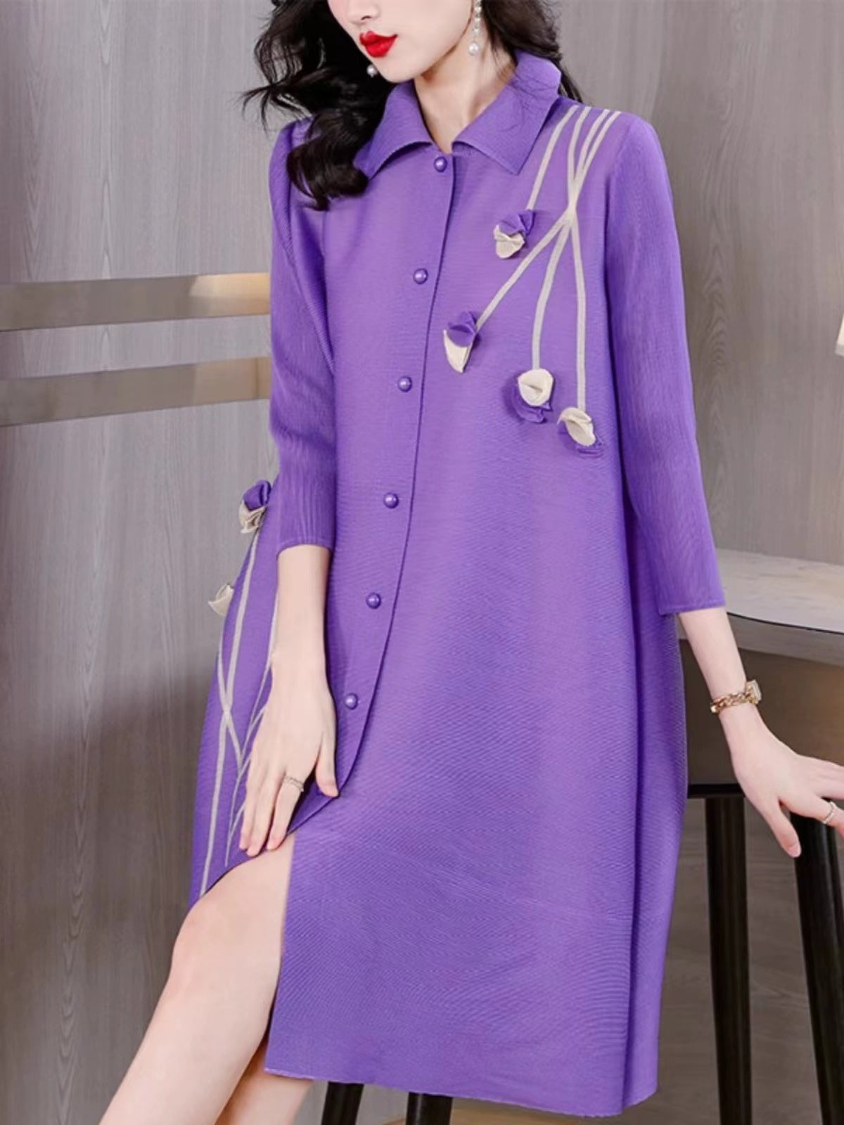 Lapel Cardigan Midi Shirt Dress