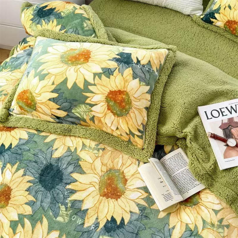 Sunflower Floral Lambswool Mink Bedding Winter