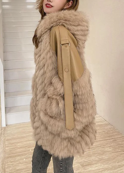 Hooded Pocket Patchwork Leather and Fur Coat
