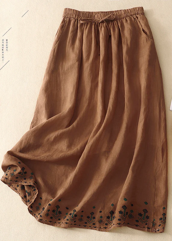 Women's Brown Embroidered Color Clash Geometric Skirt