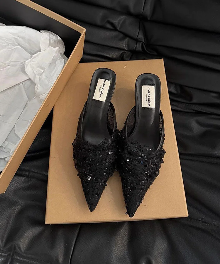 Women's Party Pink Tulle Sequin Pointed Toe Sandals