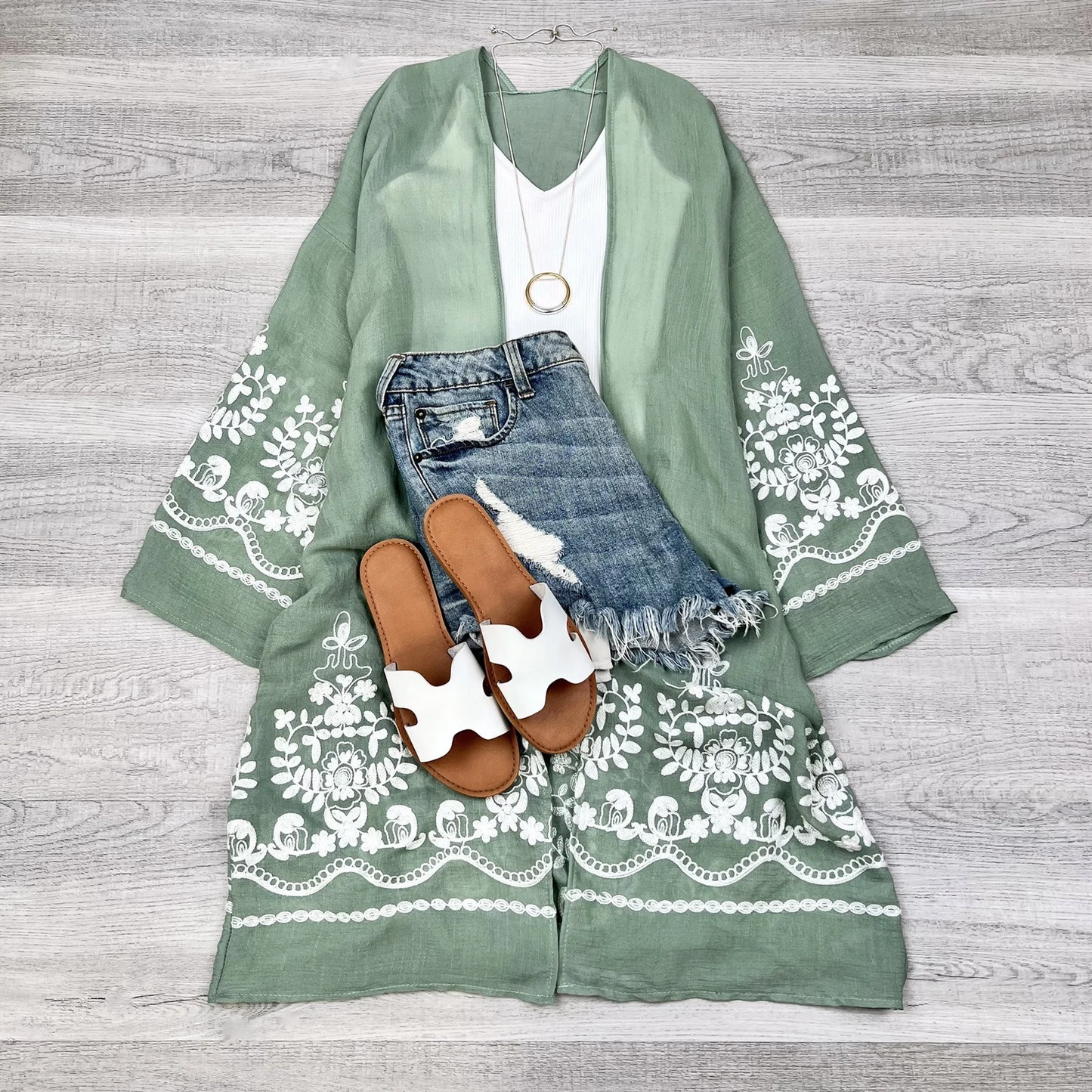 Women's Long Sleeve Embroidered Floral Lace Cardigan Kimono
