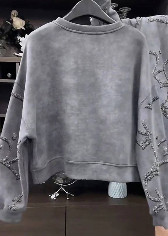 Women's Large Size Round Neck Sequin Long Sleeve Sweatshirt