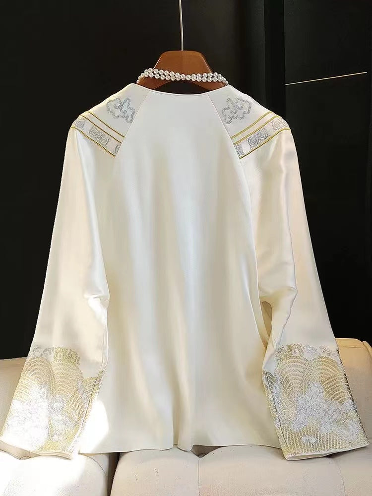 Chinese round neck embroidered wrought top