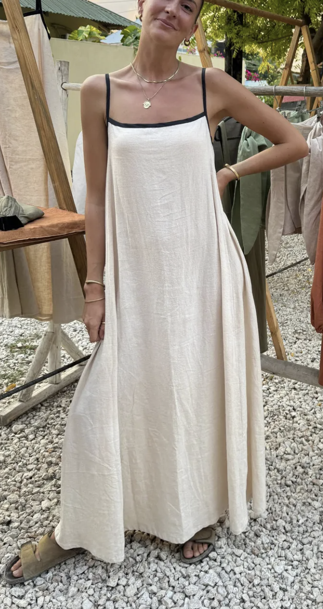Women's Beach with Bump Trim Long Linen Summer Dresses