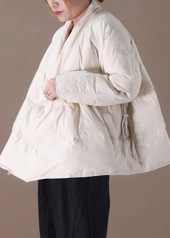 Elegant Asymmetric Black Standing Collar Thickened Duck Down Down Jacket