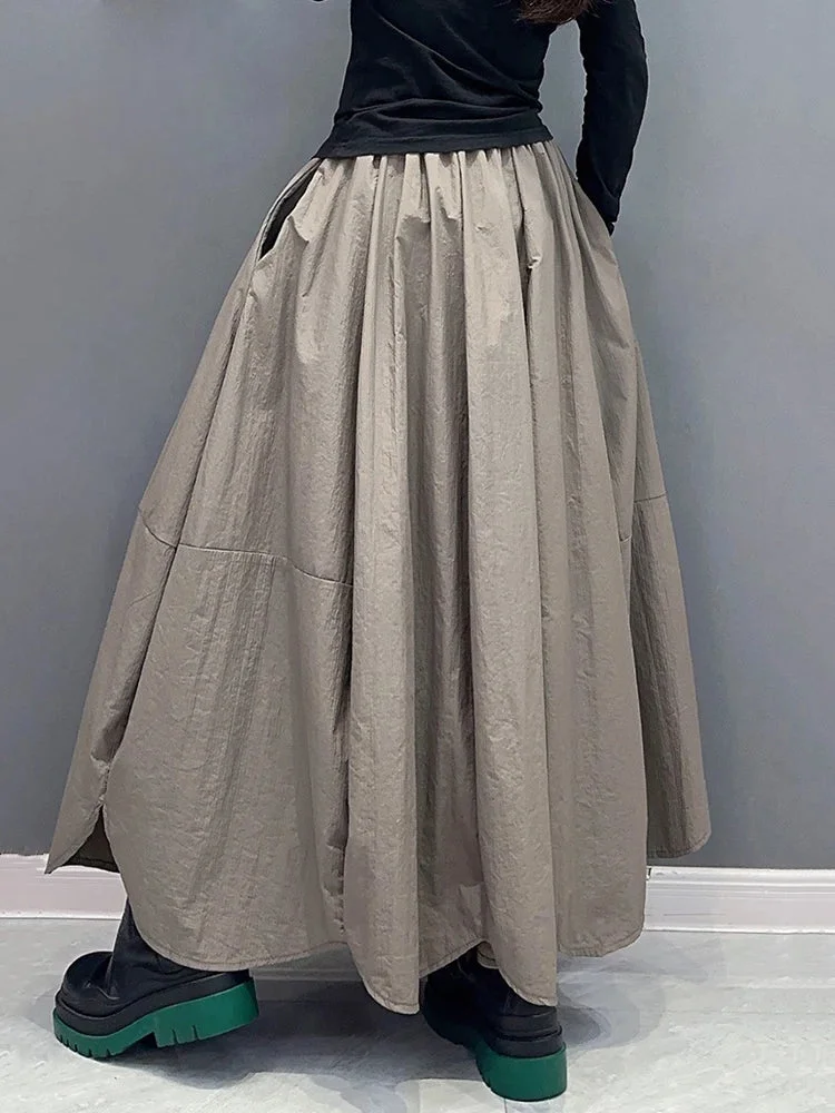 Women's Gray Elastic Waist Petal Hem Bubble Sleeve Halter Dress Spring