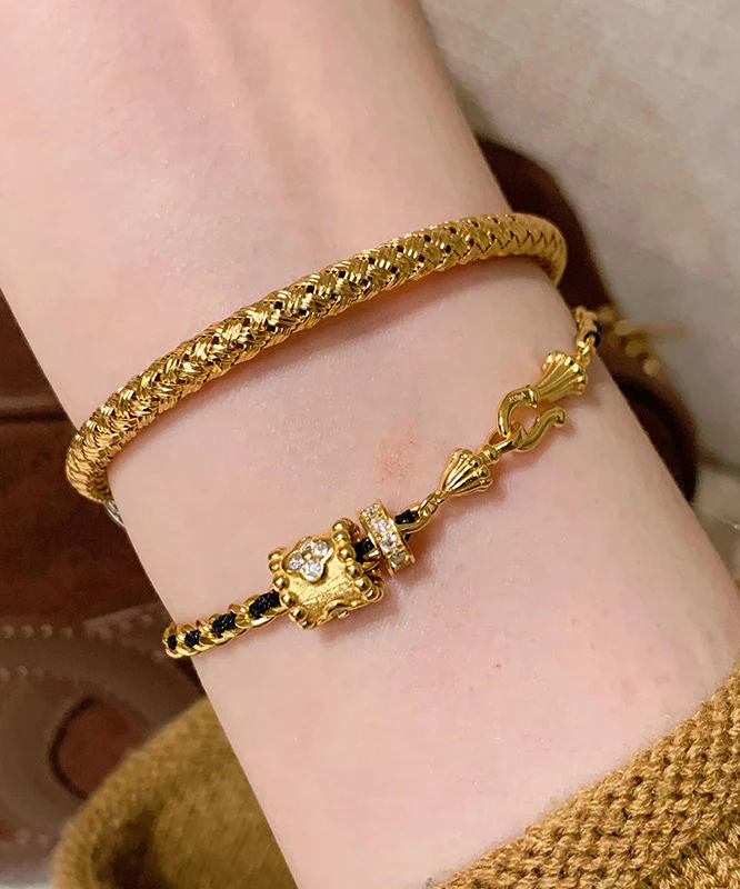 Women's Black Sterling Silver Gold-Plated Zirconia Bracelet