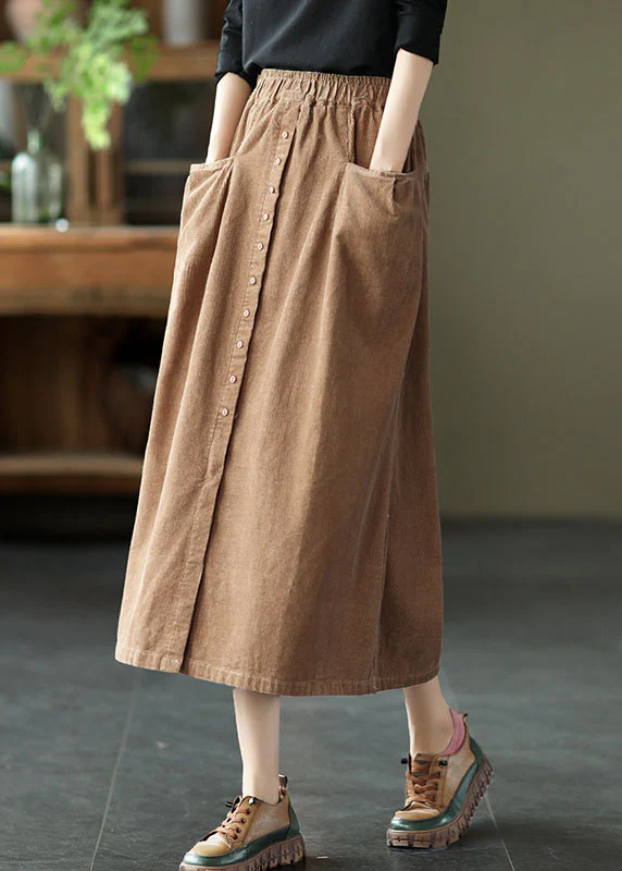 Women's Elasticated Waist Button Pocket Corduroy Skirt