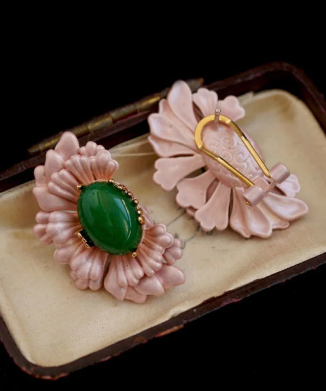 Women's Pink Sterling Silver Asymmetrical Agate Stud Earrings