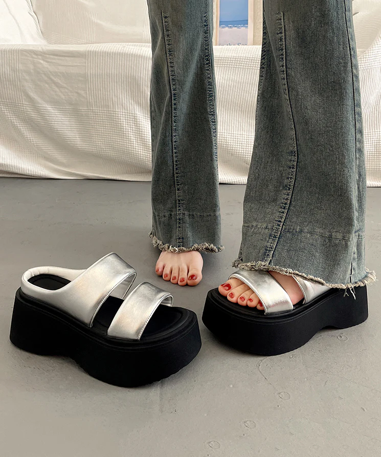 Silver Fashion Thick Bottom Open Toe Sandals