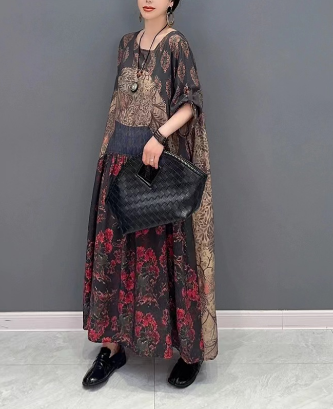 Elegant Patchwork Printed Short Sleeve Dress