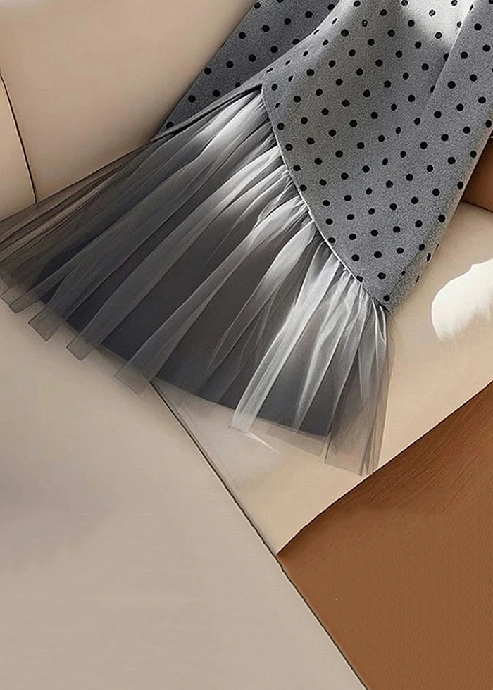 Ladies Dot High Waist Tulle Patchwork Half-body Skirt Spring