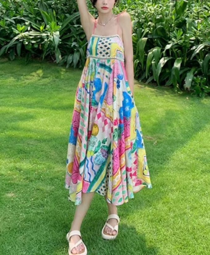 Elegant Graffiti Beach Halter Dress