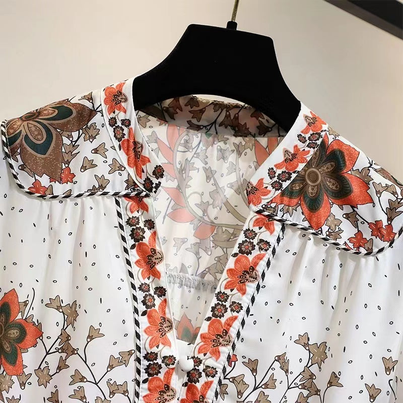 Elegant Round Neck Printed Long Sleeve Long Dresses