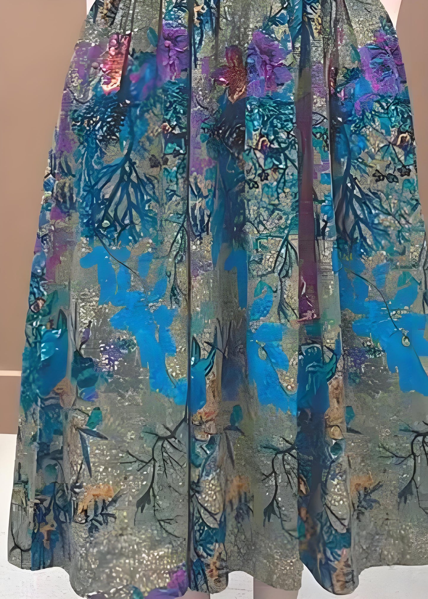 Women's Plus Size Blue O Neck Printed Pocket Cotton Half Sleeve Dress Spring