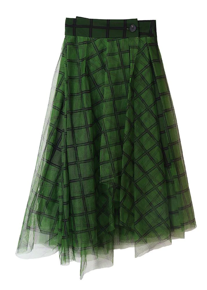 Fashion Plaid Tulle Asymmetric Design Skirt