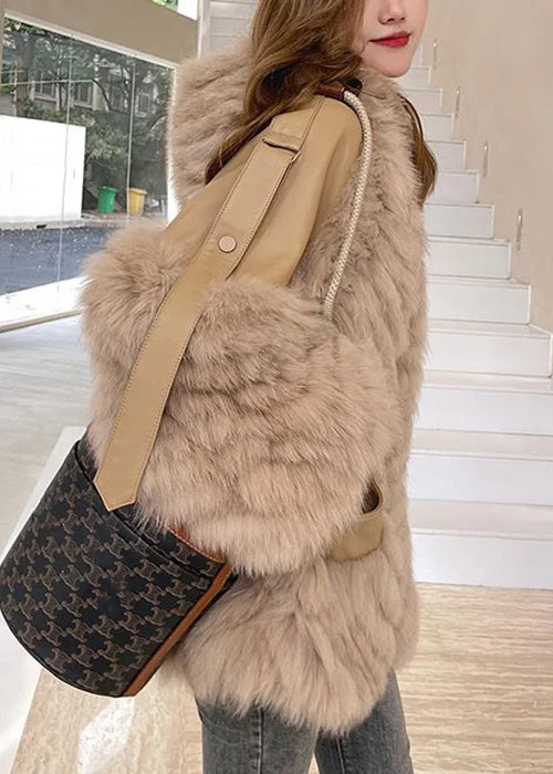 Hooded Pocket Patchwork Leather and Fur Coat