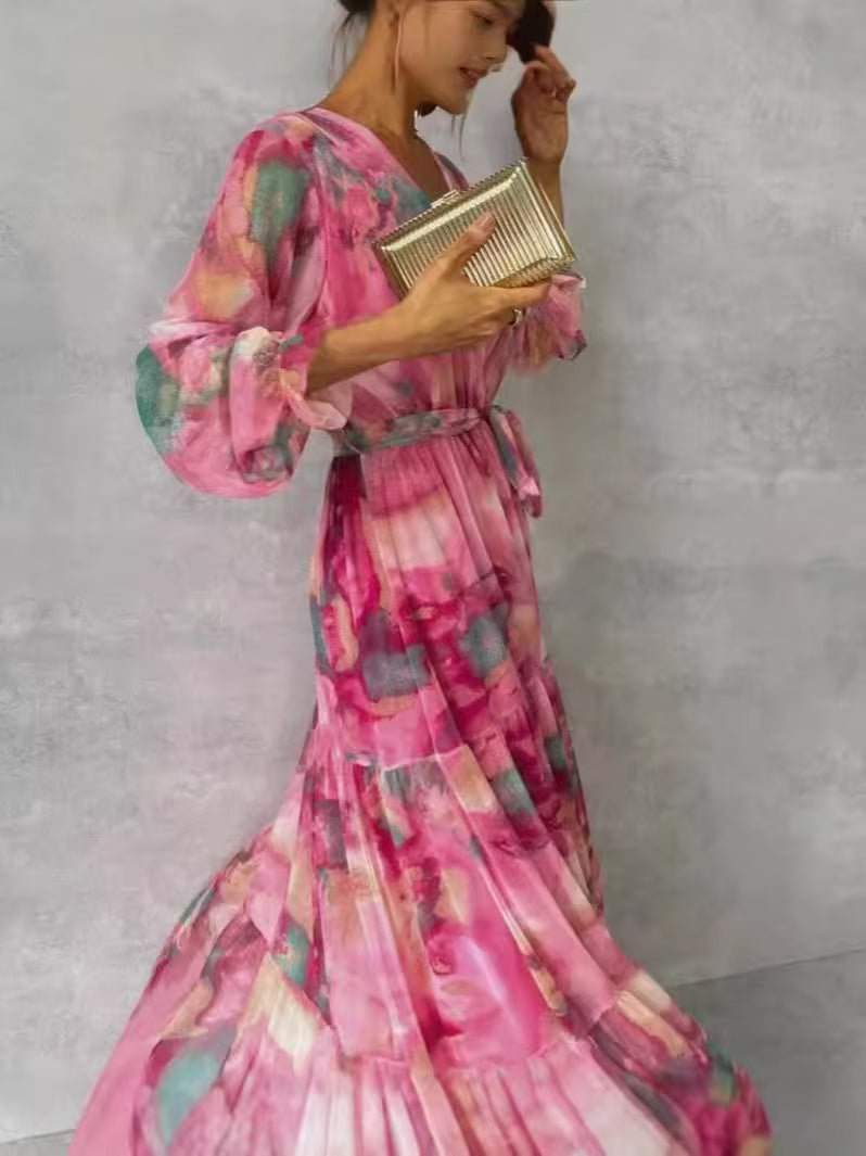 French Pink Long Sleeve Maxi Dress