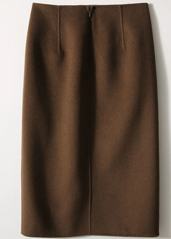 Women's Pocket Patchwork Zipper High Waisted Wool Skirt