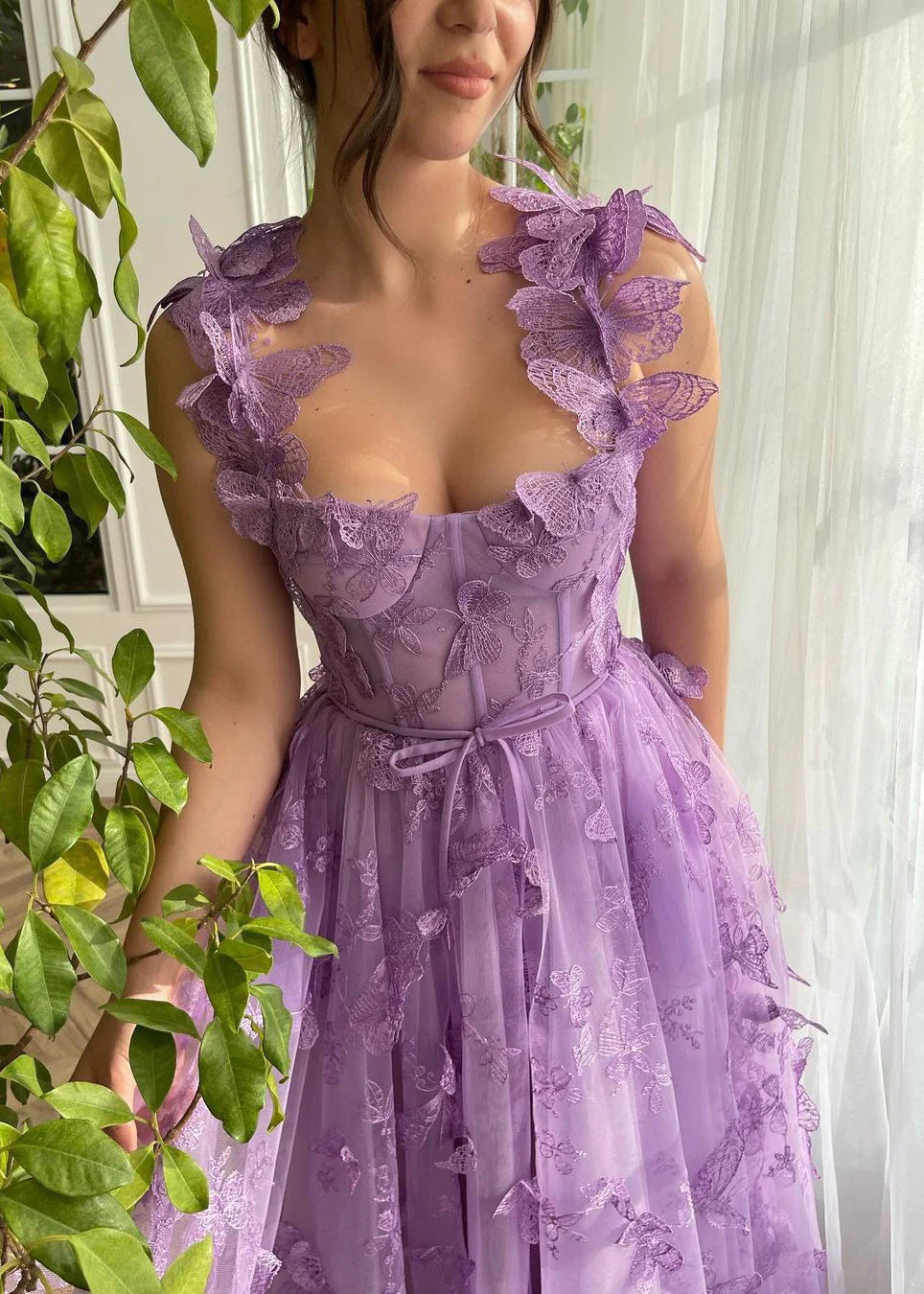 Women's Party Green Butterfly Side Split Tulle Sleeveless Long Dresses